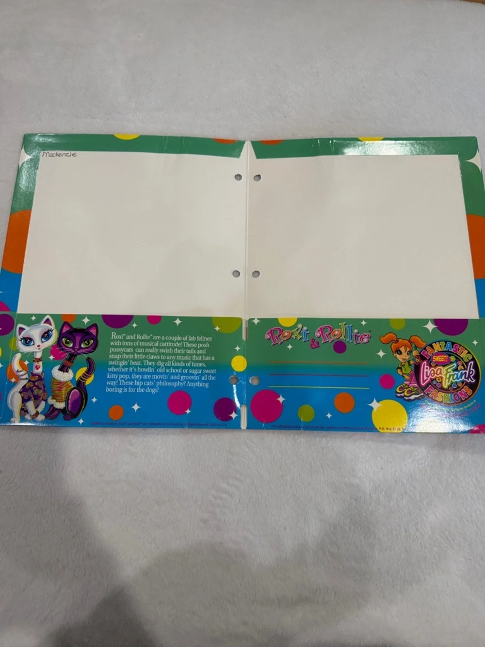 Vintage Lisa Frank Roxie and Rollie Siamese cats 2 pocket folder